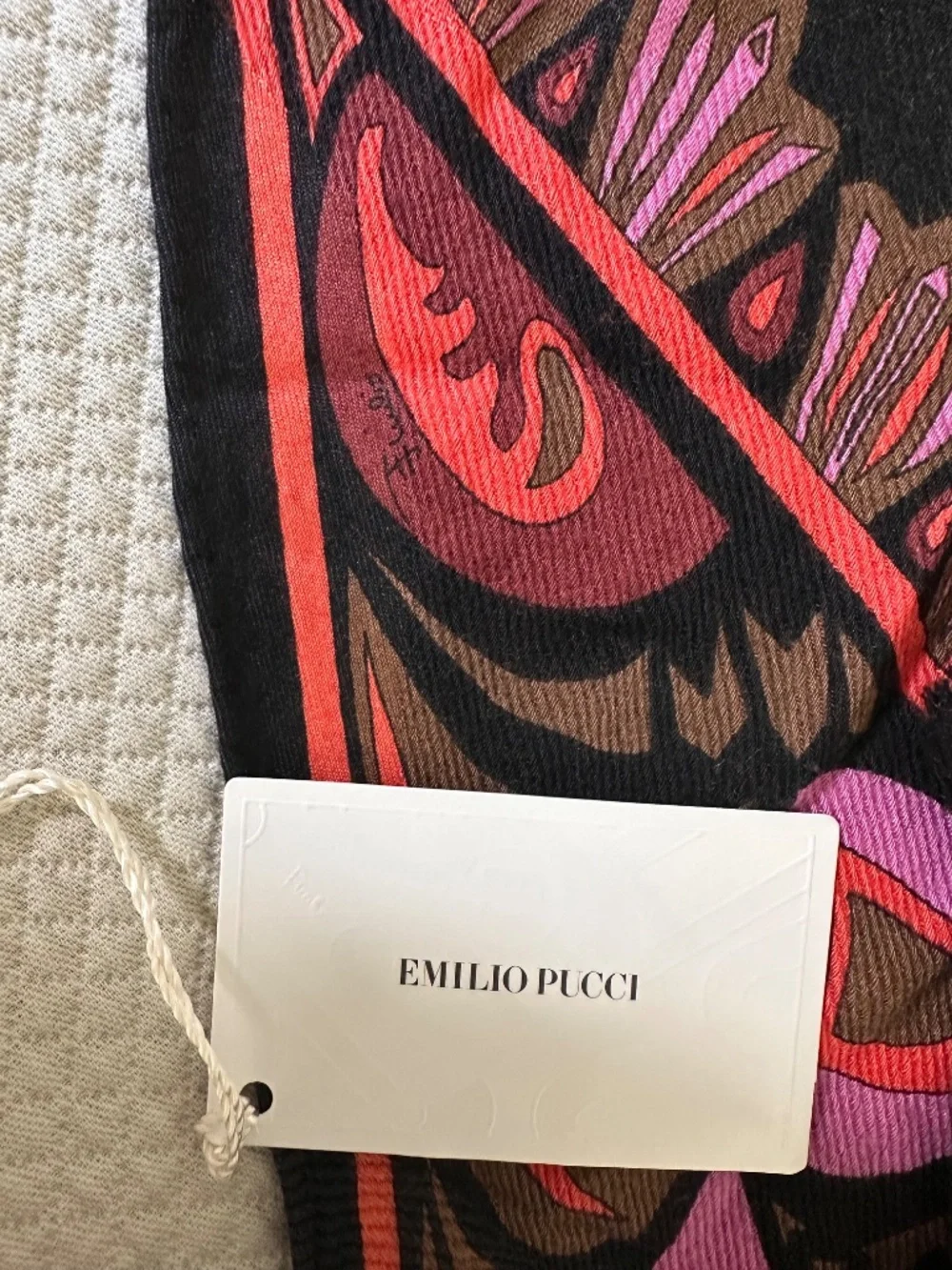 Emilio Pucci Large Triangle Frayed wool silk pashmina Scarf(Fusia Orange Black)